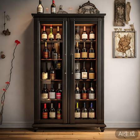 红酒柜角落装饰，趣味生活添彩。