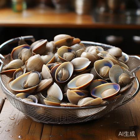 清洗新鲜花蛤，去杂质。