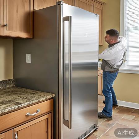 确认尺寸，平稳安装冰箱，厨房美