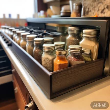 厨房角落调味品,燃气灶下架整齐