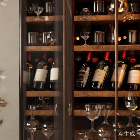 “红酒柜角落，雅致生活瞬间”