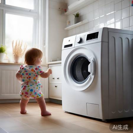 儿童勿近洗衣机，安全第一。