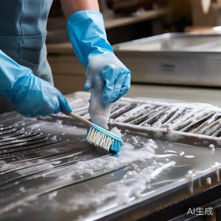 轻刷油烟扇叶，肥皂液溶解油渍