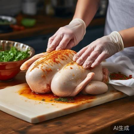 腌制鸡肉,调料按摩入味