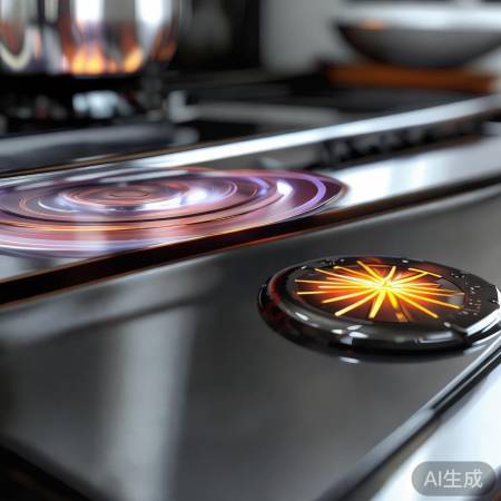 红外燃气灶，小太阳标志，快速均