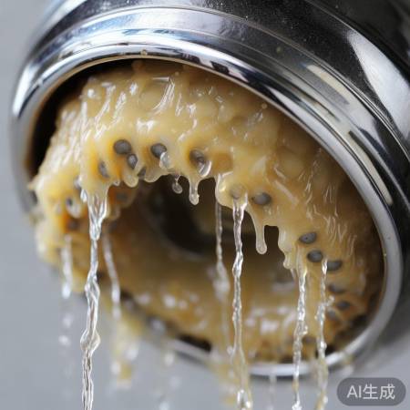 喷水嘴水垢堵，水流不畅。