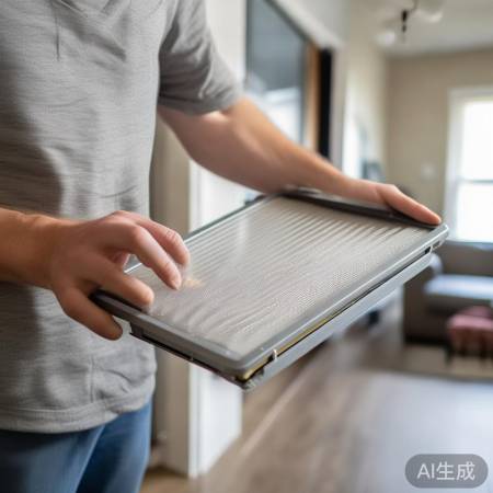 拆卸空调滤网，清洁灰尘。