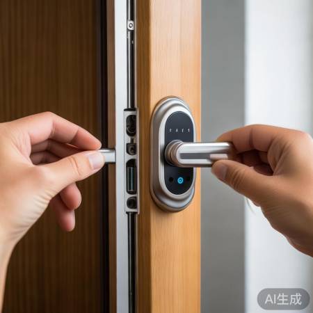 指纹锁安装细节：对齐锁芯，防电