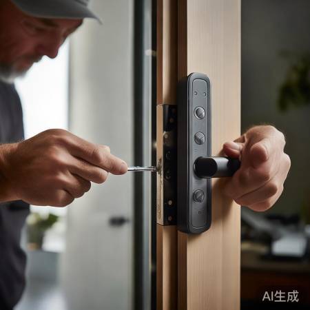 安装智能锁,确保平行勿损坏。