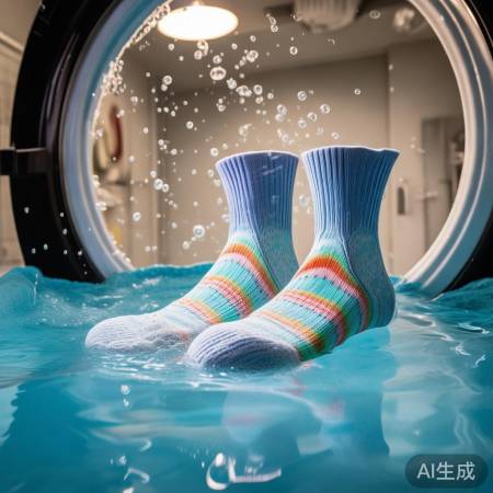 “袜洗液护弹性,净渍袜如新”