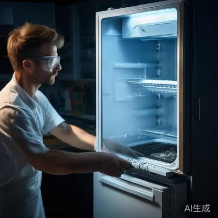 轻撬冷藏门，托住底部防掉落。